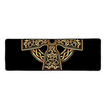 Gold Celtic Knot Cross Print Long Kitchen Mat