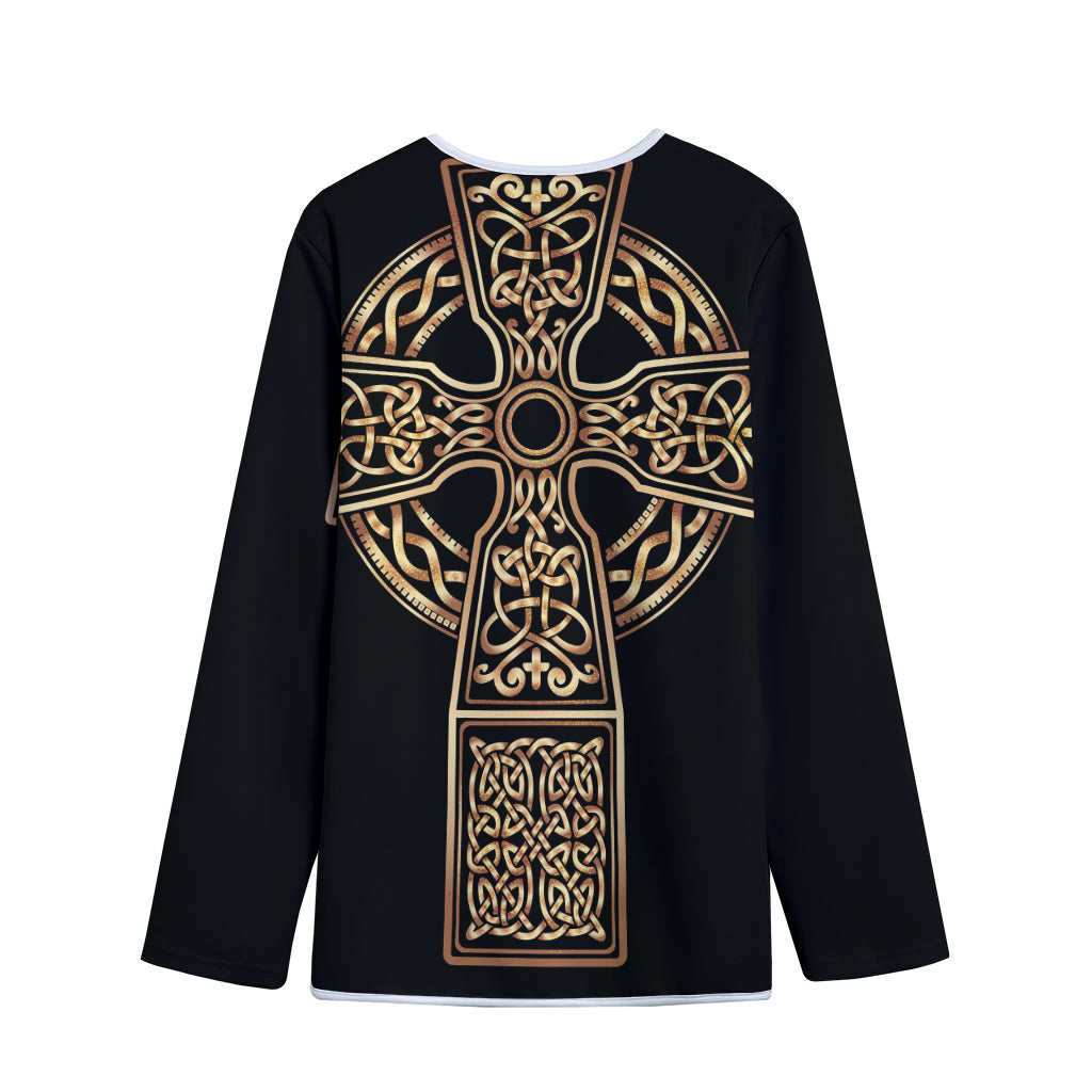 Gold Celtic Knot Cross Print Long Sleeve Short Coat