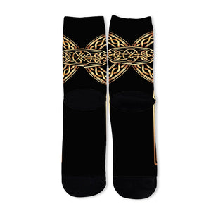 Gold Celtic Knot Cross Print Long Socks