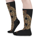 Gold Celtic Knot Cross Print Long Socks