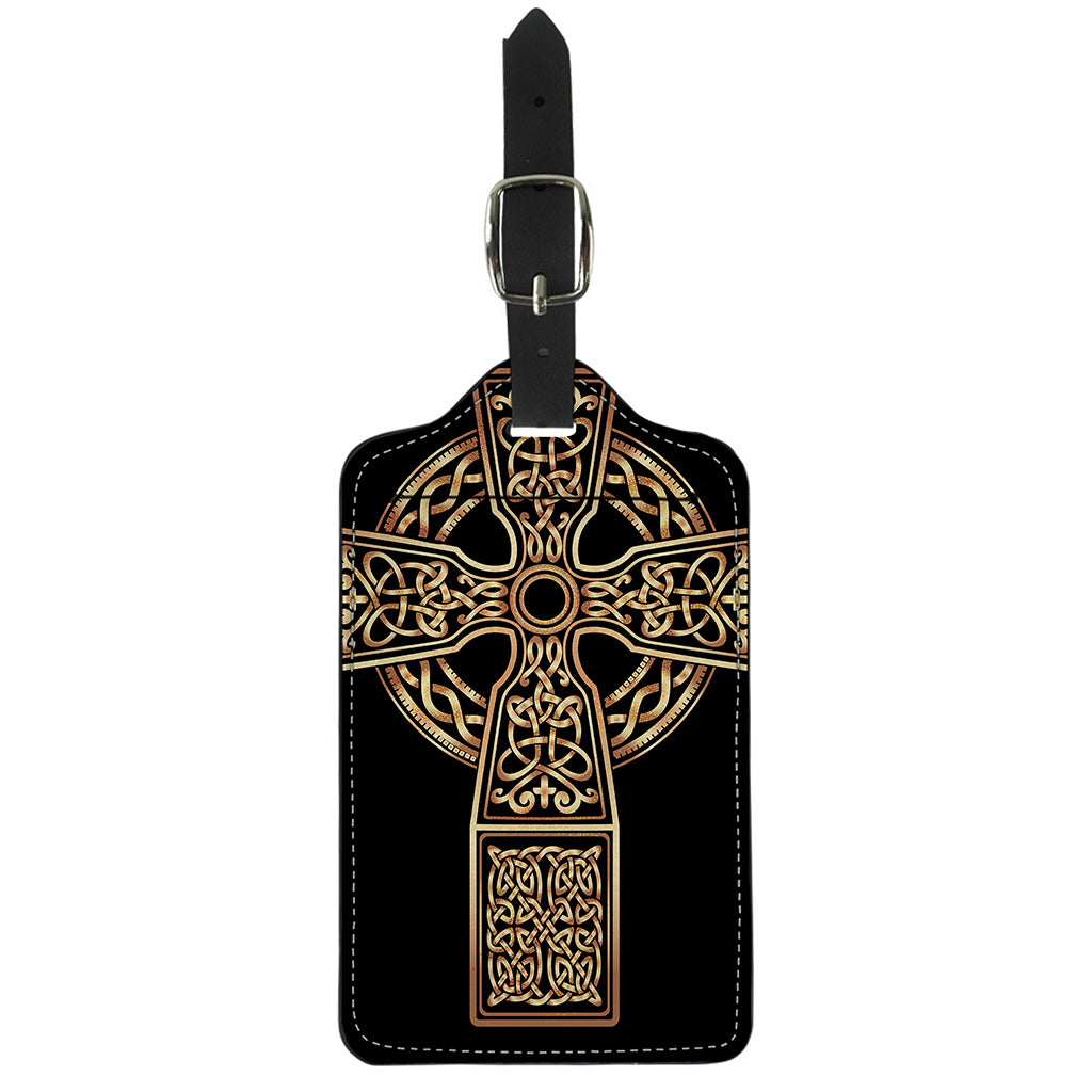 Gold Celtic Knot Cross Print Luggage Tag