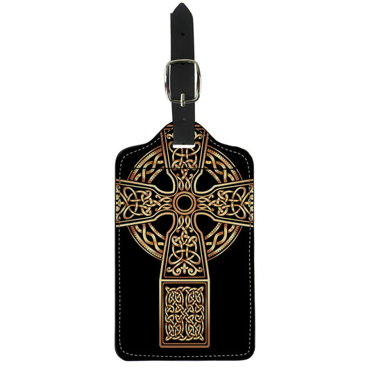 Gold Celtic Knot Cross Print Luggage Tag