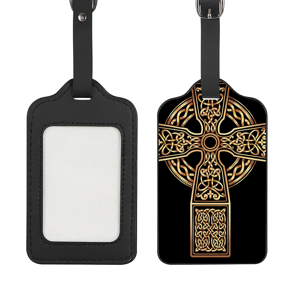 Gold Celtic Knot Cross Print Luggage Tag