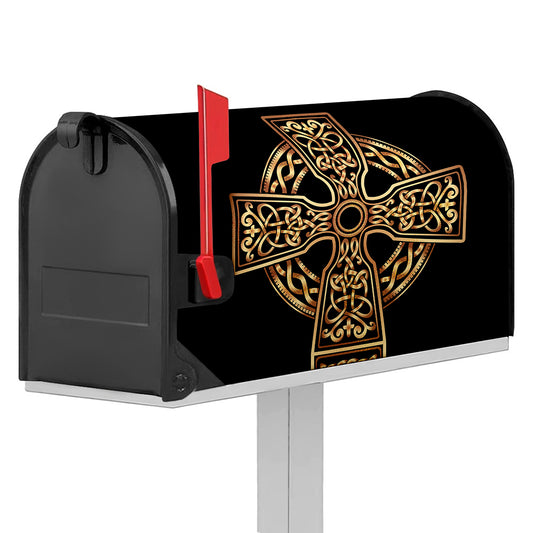 Gold Celtic Knot Cross Print Mailbox Cover
