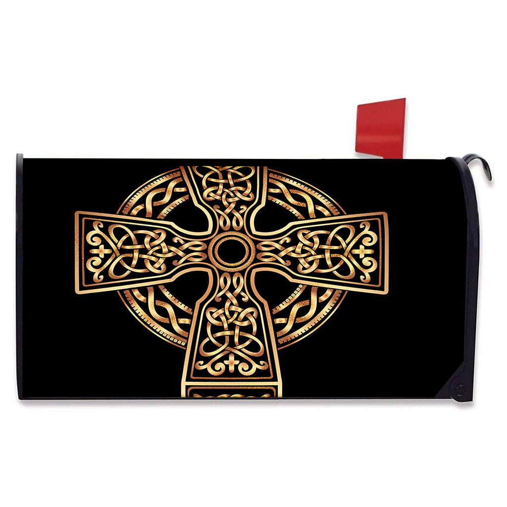 Gold Celtic Knot Cross Print Mailbox Cover