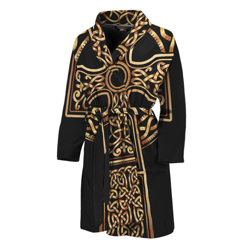 Gold Celtic Knot Cross Print Men's Bathrobe