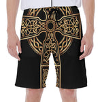 Gold Celtic Knot Cross Print Men's Beach Shorts