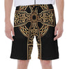 Gold Celtic Knot Cross Print Men's Beach Shorts