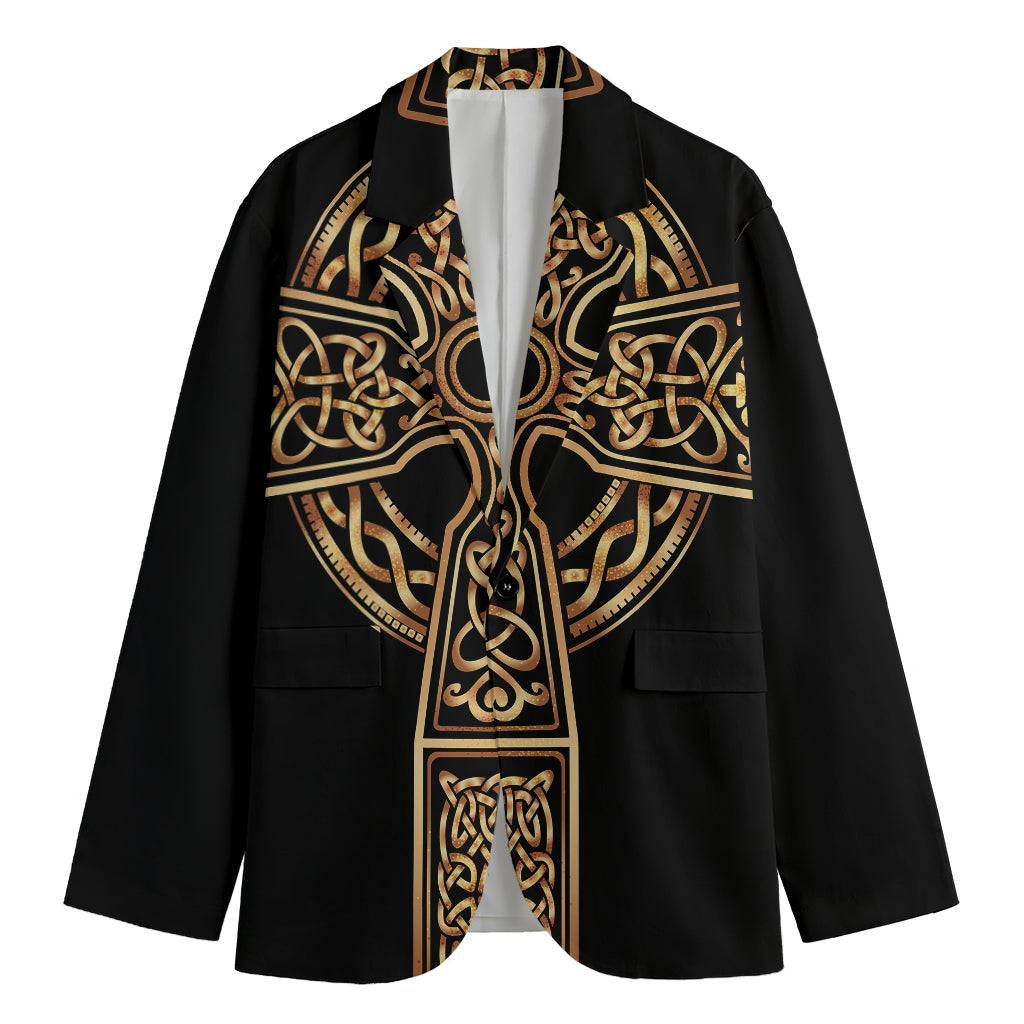 Gold Celtic Knot Cross Print Men's Blazer