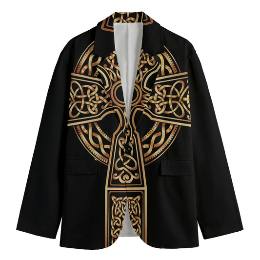 Gold Celtic Knot Cross Print Men's Blazer