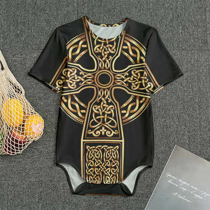 Gold Celtic Knot Cross Print Men's Bodysuit