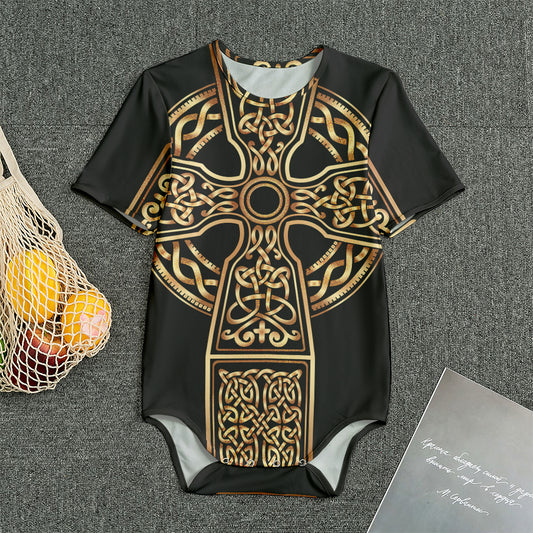 Gold Celtic Knot Cross Print Men's Bodysuit