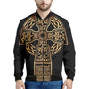 Gold Celtic Knot Cross Print Men's Bomber Jacket