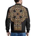 Gold Celtic Knot Cross Print Men's Bomber Jacket