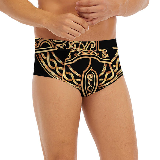 Gold Celtic Knot Cross Print Men's Briefs