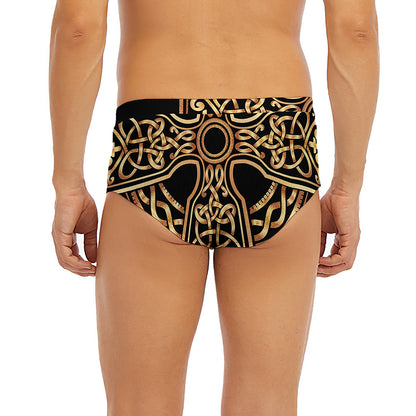 Gold Celtic Knot Cross Print Men's Briefs
