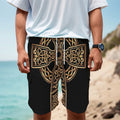 Gold Celtic Knot Cross Print Men's Cargo Shorts