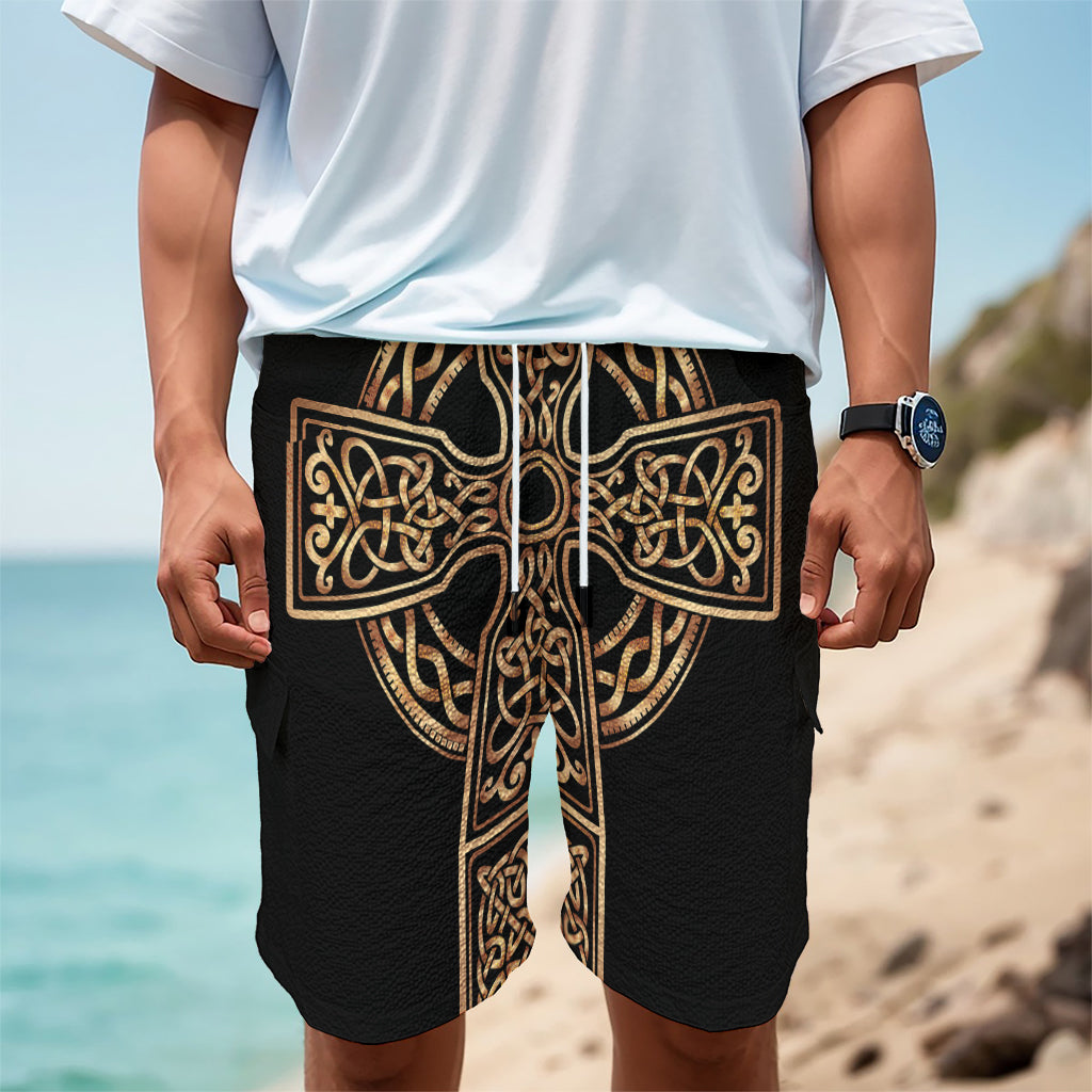 Gold Celtic Knot Cross Print Men's Cargo Shorts
