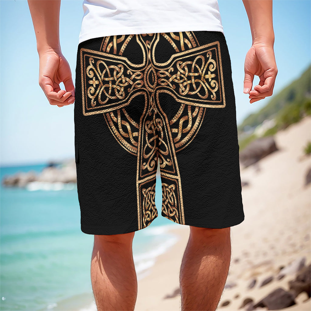 Gold Celtic Knot Cross Print Men's Cargo Shorts