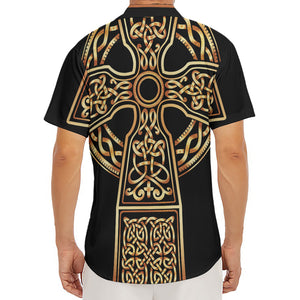 Gold Celtic Knot Cross Print Men's Deep V-Neck Shirt