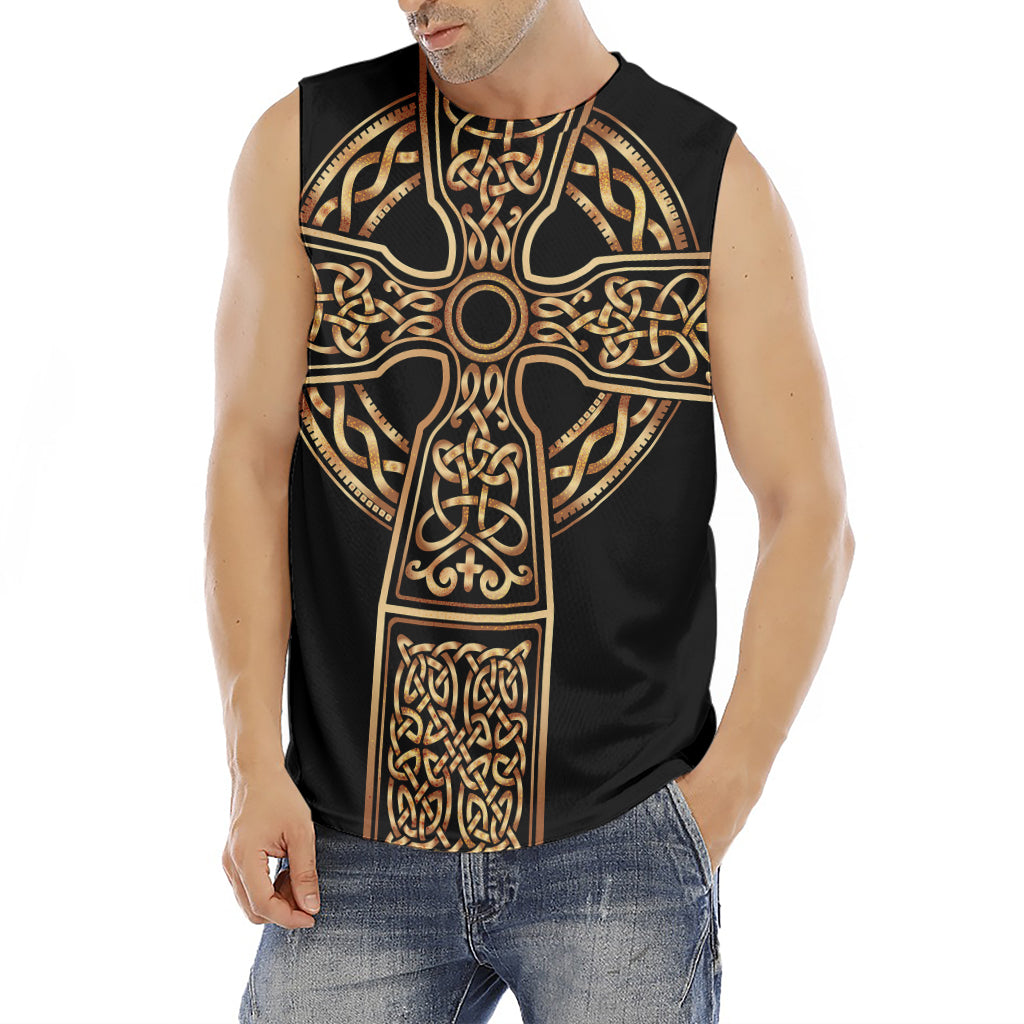 Gold Celtic Knot Cross Print Men's Fitness Tank Top
