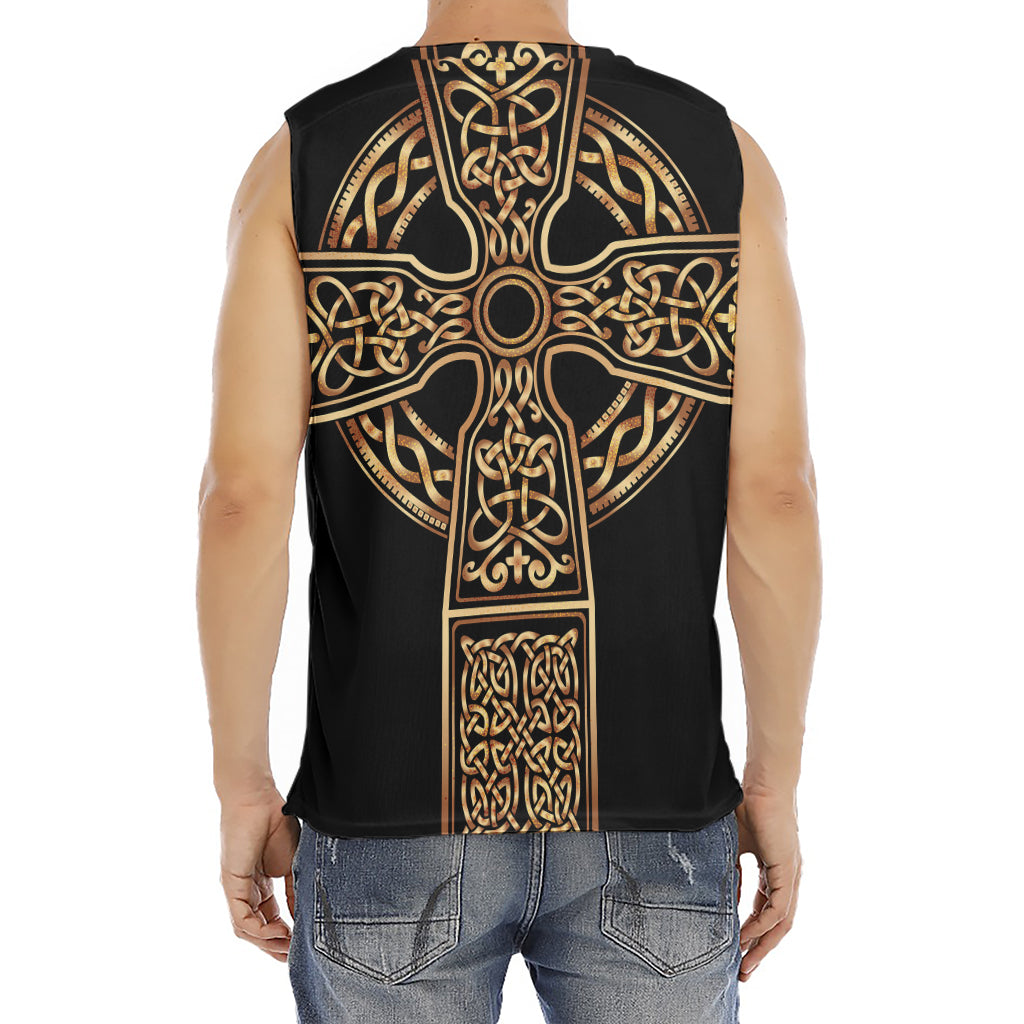 Gold Celtic Knot Cross Print Men's Fitness Tank Top