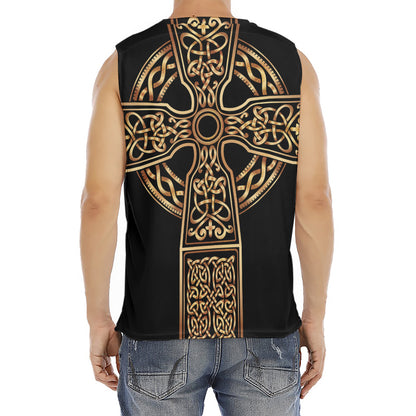 Gold Celtic Knot Cross Print Men's Fitness Tank Top