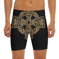 Gold Celtic Knot Cross Print Men's Long Boxer Briefs