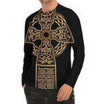 Gold Celtic Knot Cross Print Men's Long Sleeve Rash Guard