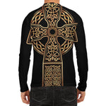Gold Celtic Knot Cross Print Men's Long Sleeve Rash Guard