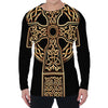 Gold Celtic Knot Cross Print Men's Long Sleeve T-Shirt