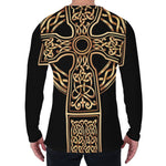 Gold Celtic Knot Cross Print Men's Long Sleeve T-Shirt