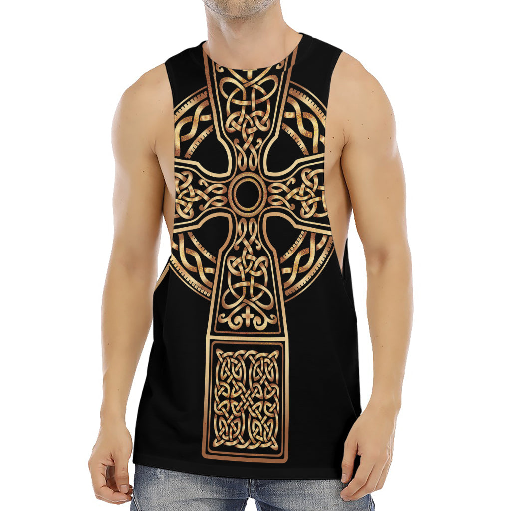 Gold Celtic Knot Cross Print Men's Muscle Tank Top