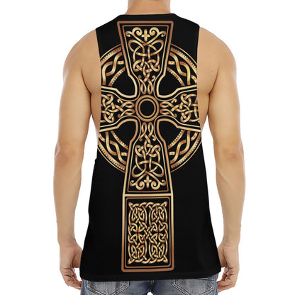 Gold Celtic Knot Cross Print Men's Muscle Tank Top
