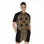 Gold Celtic Knot Cross Print Men's Rompers