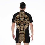 Gold Celtic Knot Cross Print Men's Rompers