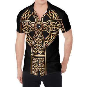 Gold Celtic Knot Cross Print Men's Shirt