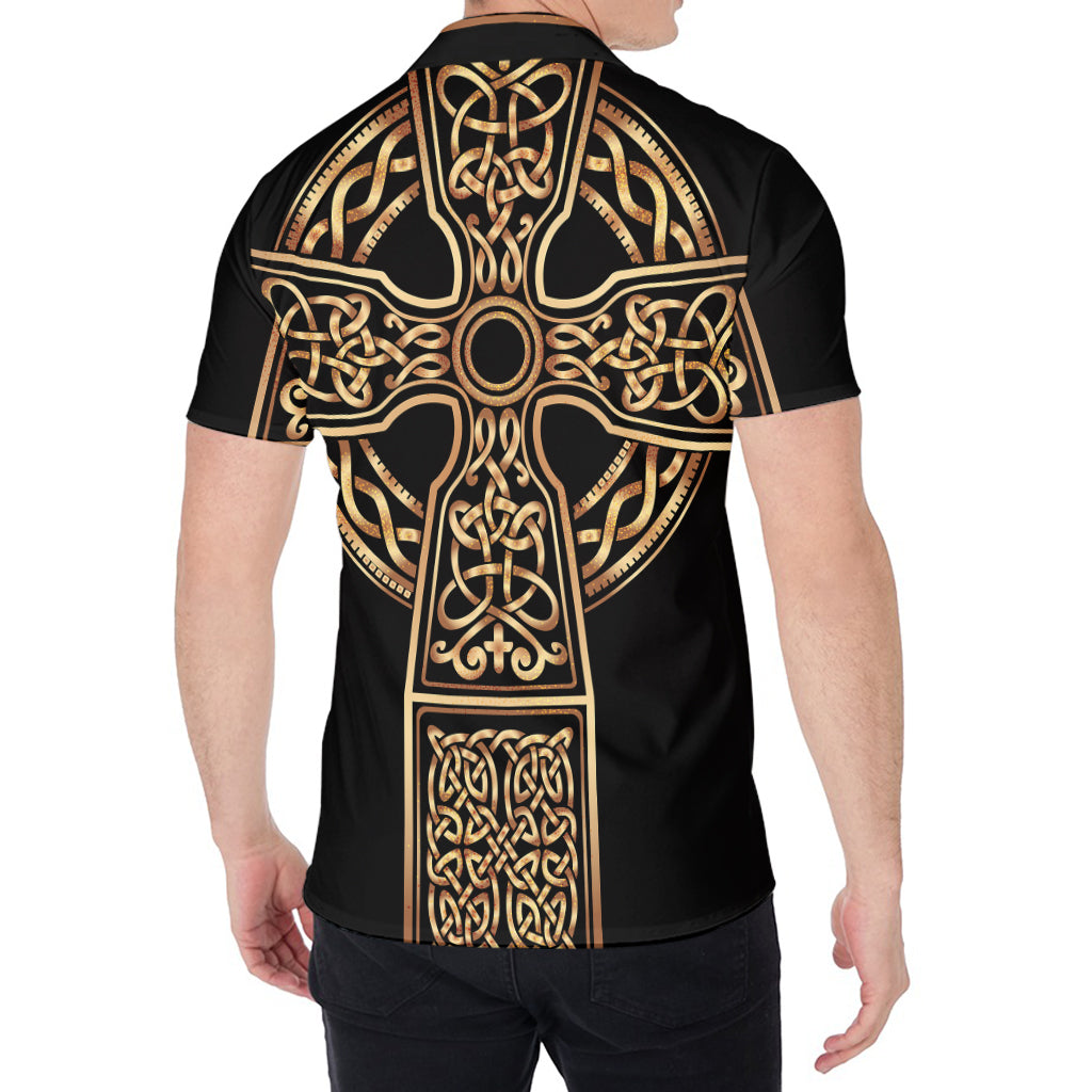 Gold Celtic Knot Cross Print Men's Shirt