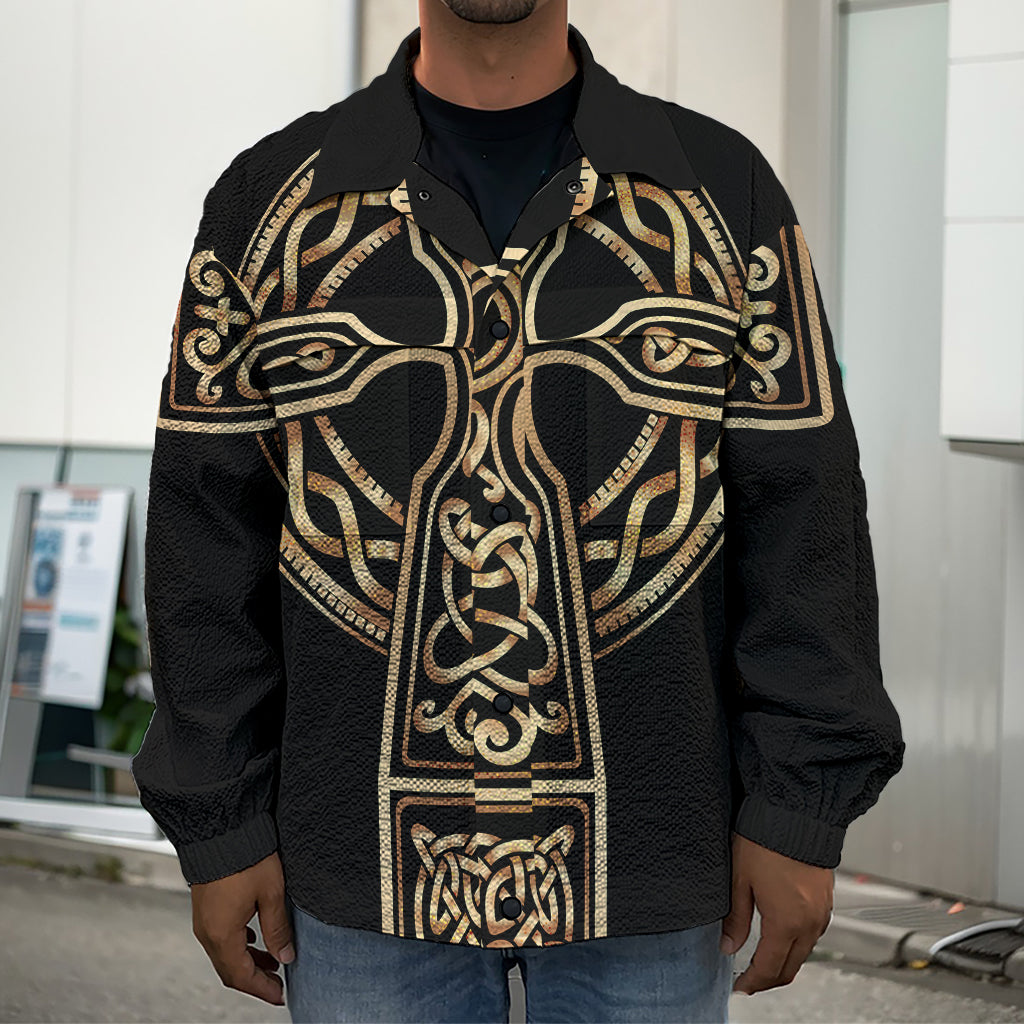 Gold Celtic Knot Cross Print Men's Shirt Jacket