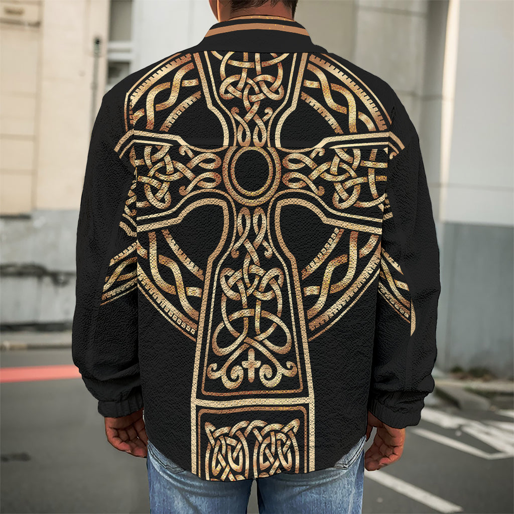 Gold Celtic Knot Cross Print Men's Shirt Jacket