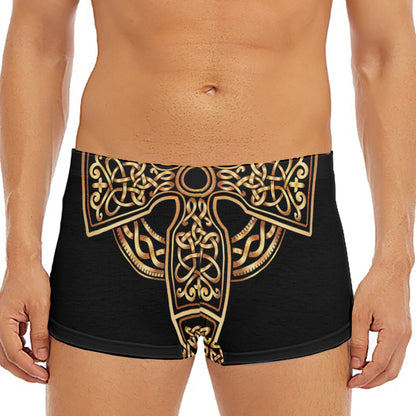 Gold Celtic Knot Cross Print Men's Short Boxer Briefs