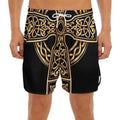 Gold Celtic Knot Cross Print Men's Split Running Shorts