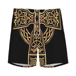 Gold Celtic Knot Cross Print Men's Sports Shorts