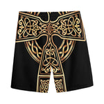 Gold Celtic Knot Cross Print Men's Sports Shorts
