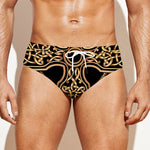 Gold Celtic Knot Cross Print Men's Swim Briefs