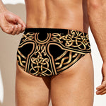 Gold Celtic Knot Cross Print Men's Swim Briefs