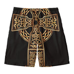 Gold Celtic Knot Cross Print Men's Swim Trunks
