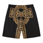 Gold Celtic Knot Cross Print Men's Swim Trunks