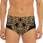 Gold Celtic Knot Cross Print Men's Triangle Swim Briefs