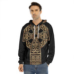 Gold Celtic Knot Cross Print Men's Velvet Pullover Hoodie